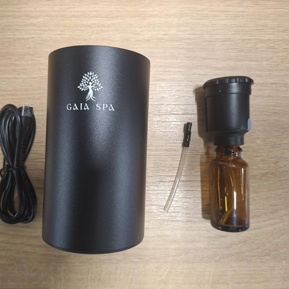 Contenuto della confezione del diffusore GAIA SPA AURA – diffusore, cavo USB-C, ugello con flacone e tubicino