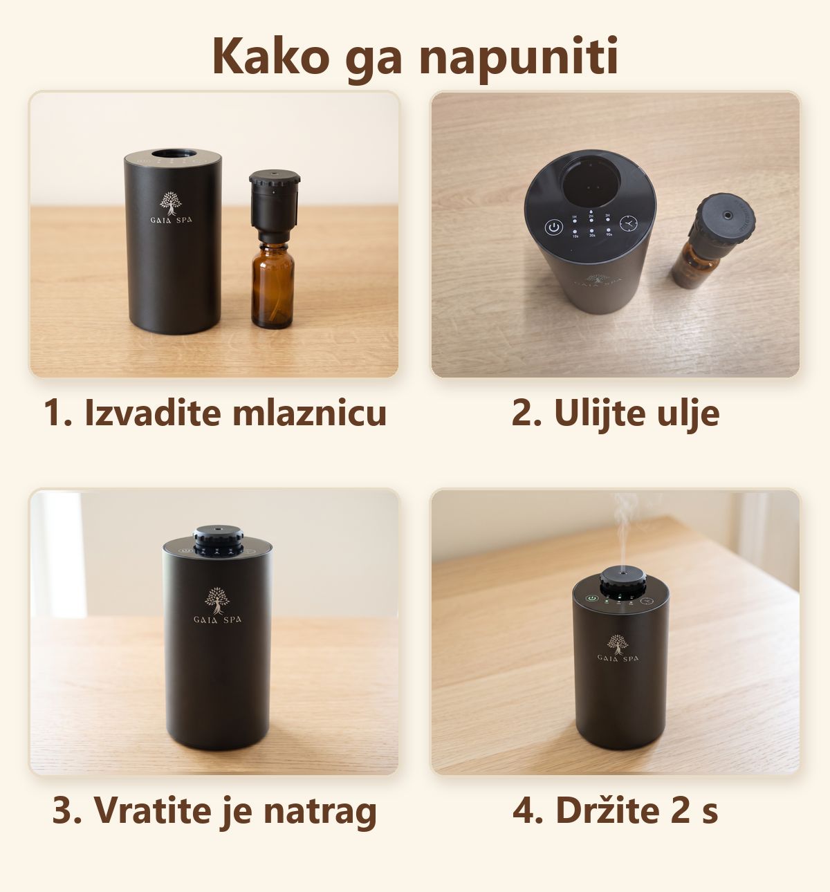 Kako napuniti difuzor GAIA SPA AURA – četiri koraka