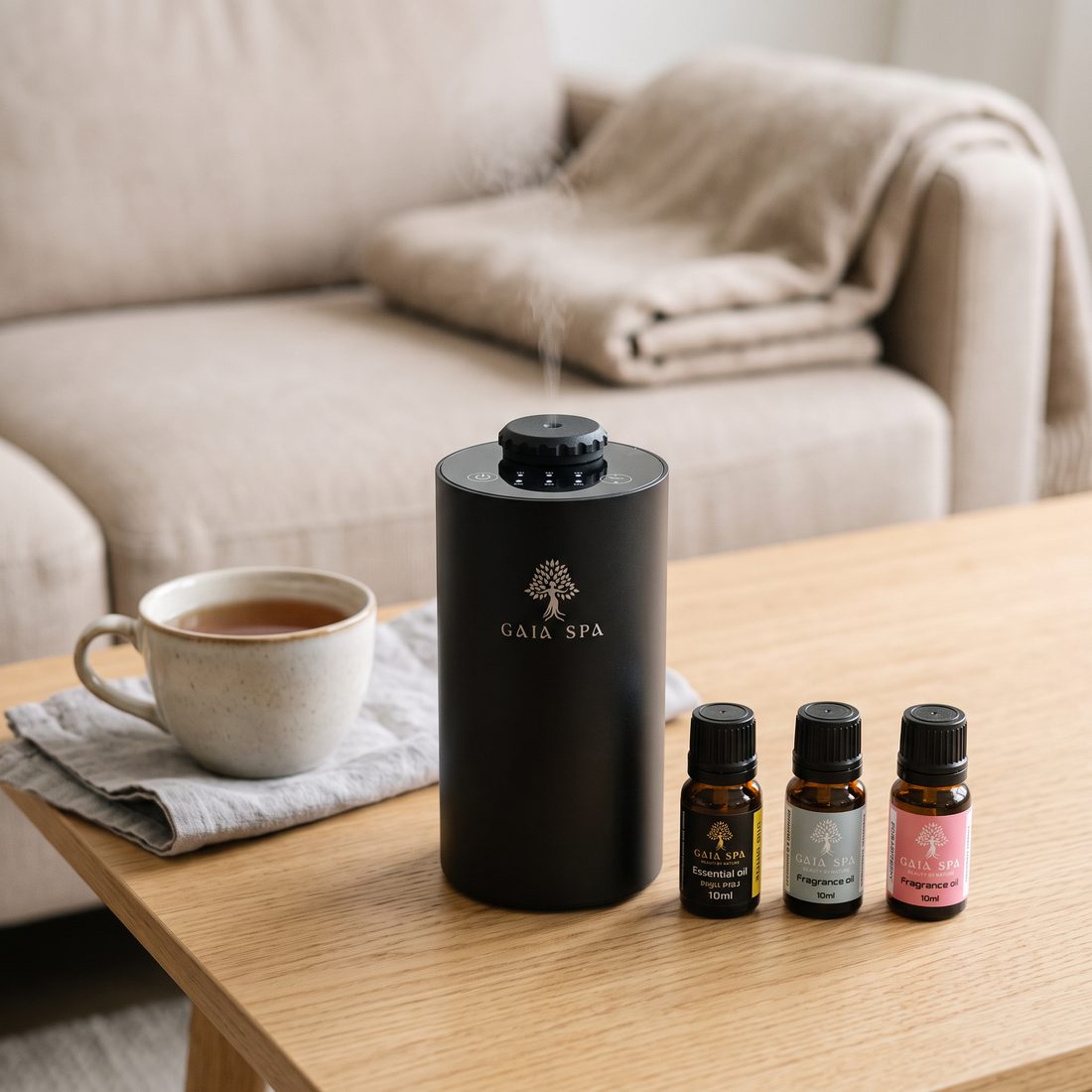 Diffusore GAIA SPA AURA in soggiorno con oli essenziali e oli profumati GAIA SPA