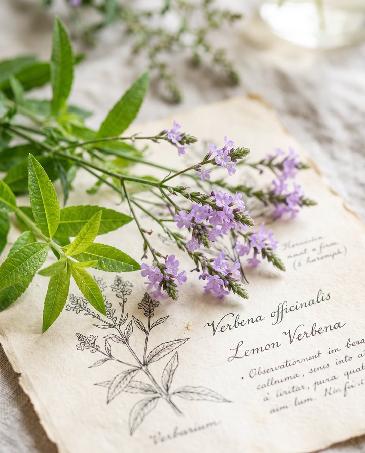 Cvjetajuća verbena na papiru herbarija